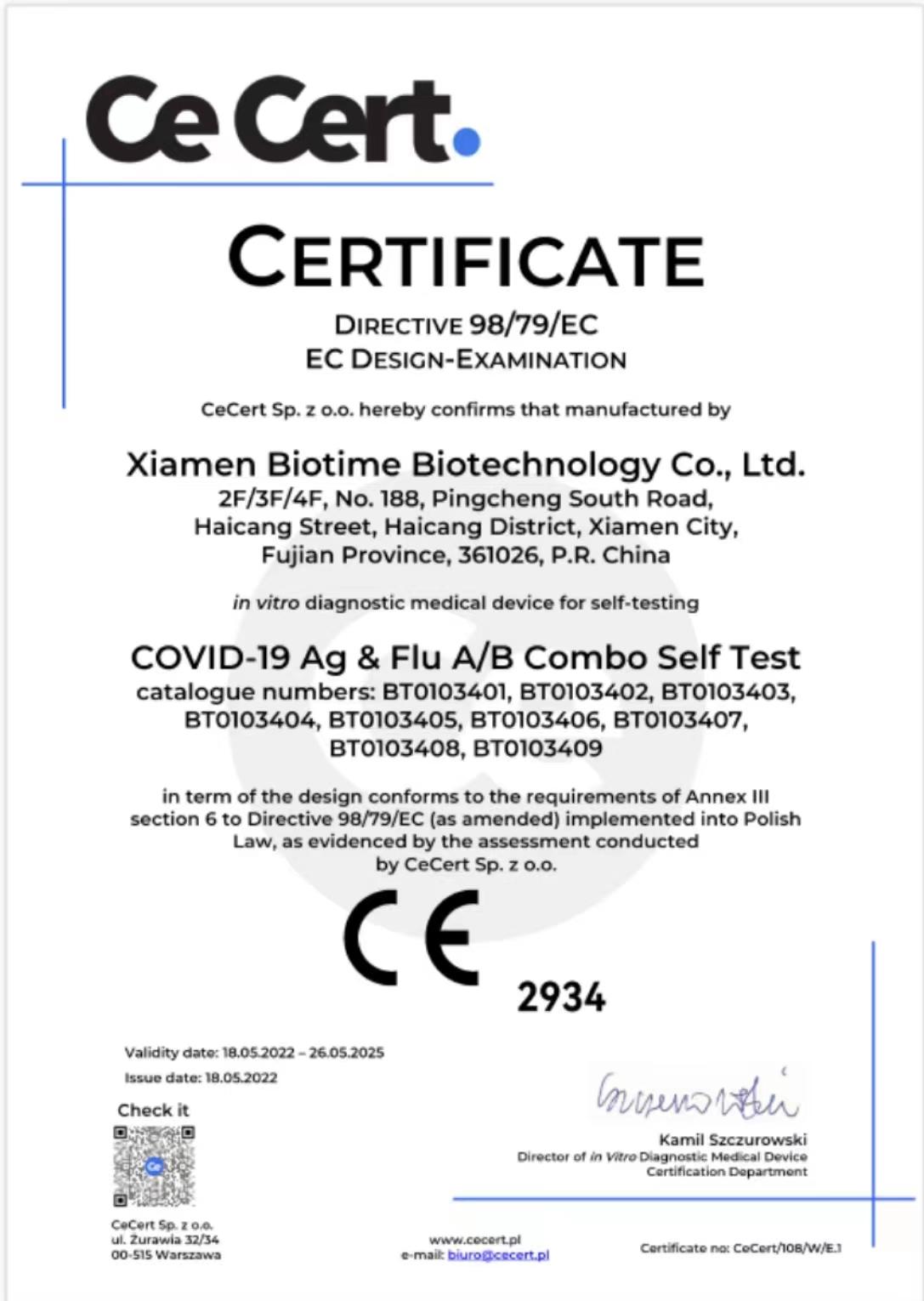 Biotime's Комбинированный тест COVID-19 ag & flua/b получил маркировку CE для самотестирования
